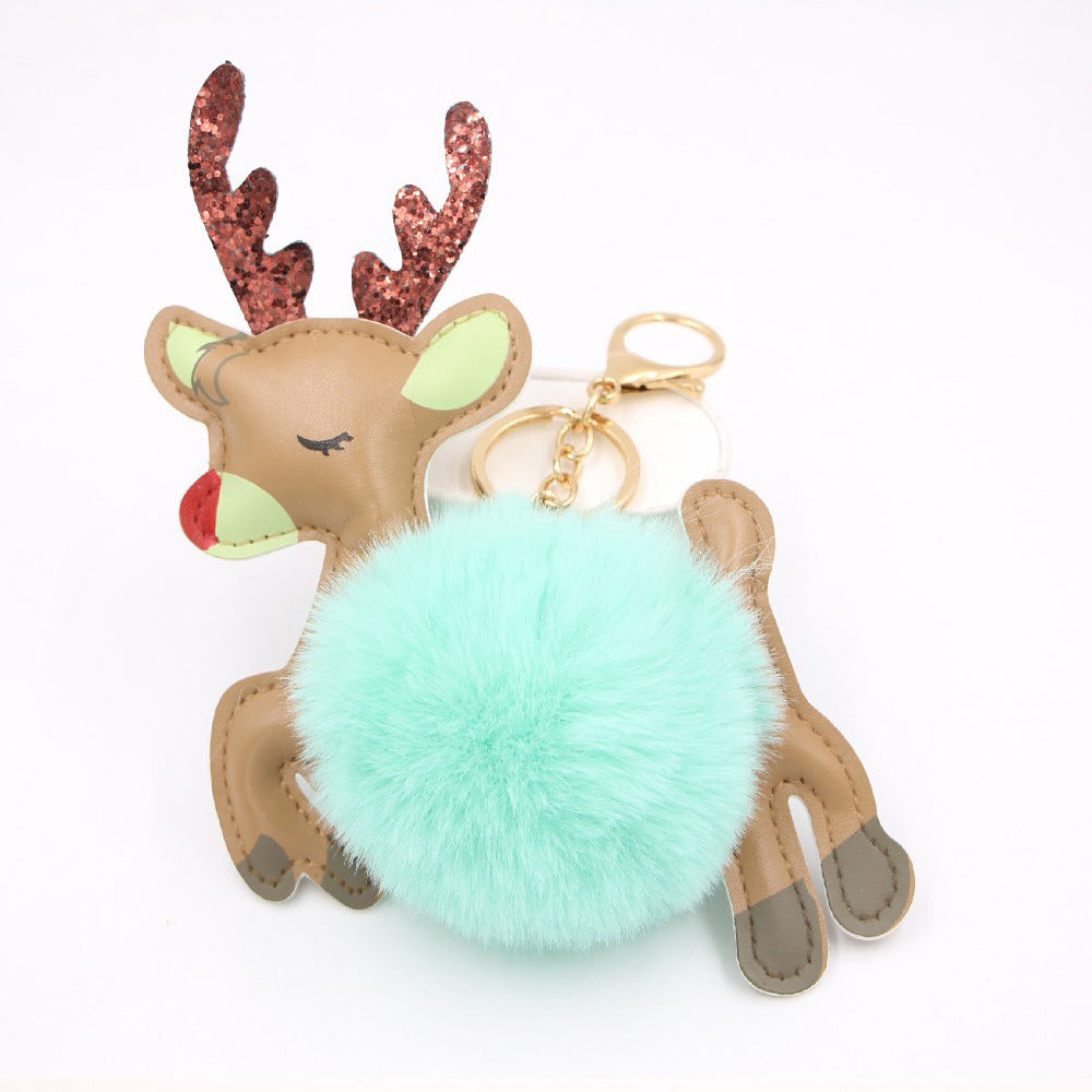 Wholesale Christmas Deer Plush Ball Keychain